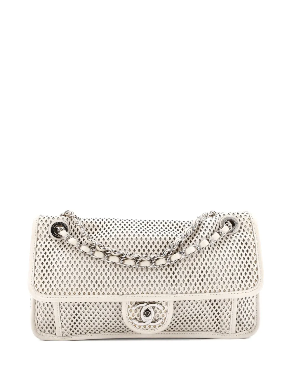 Pre-owned Chanel Up In The Air Flap Bag Perforated Leather Medium Shoulder Bag In Neutral