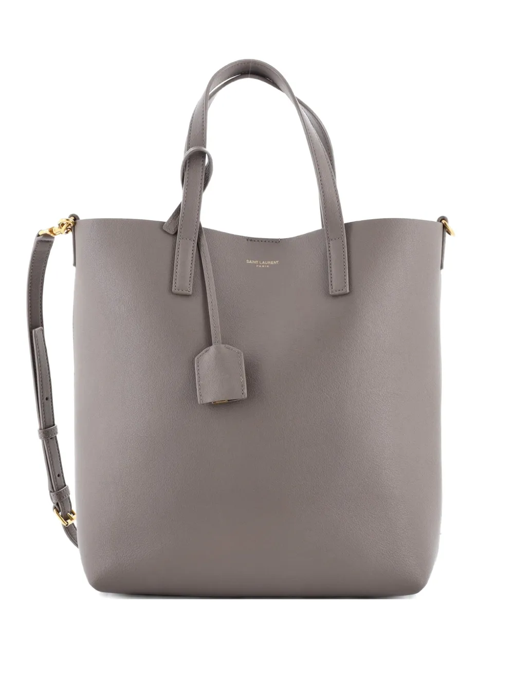 Pre-owned Saint Laurent Shopper Leather Toy Tote Bag In Gray