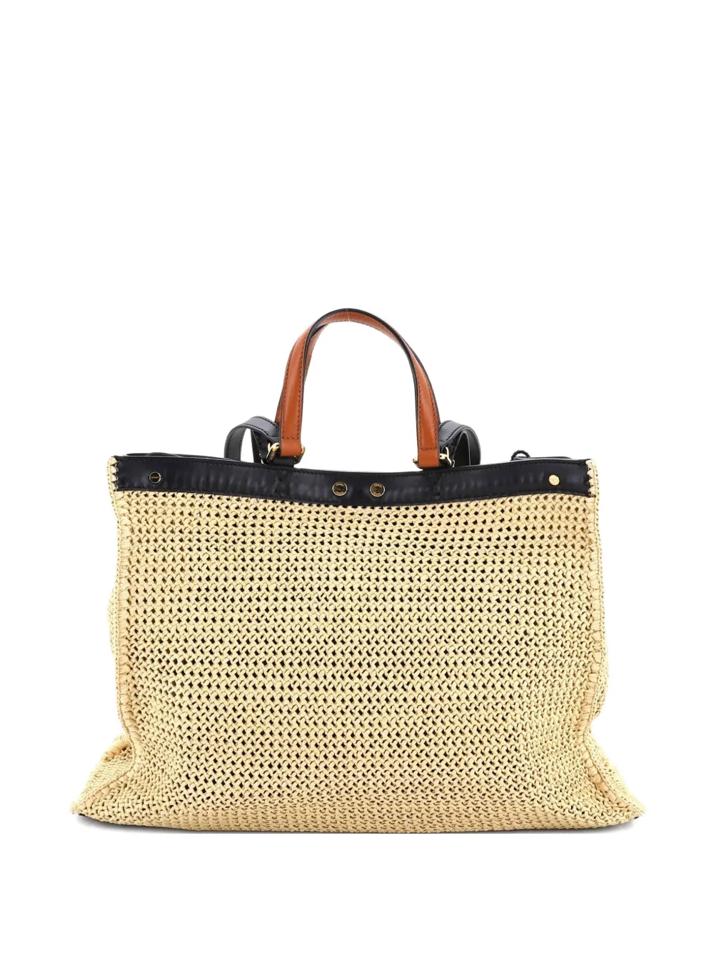 Pre-owned Fendi Peekaboo X- Raffia Medium Tote Bag In Neutral
