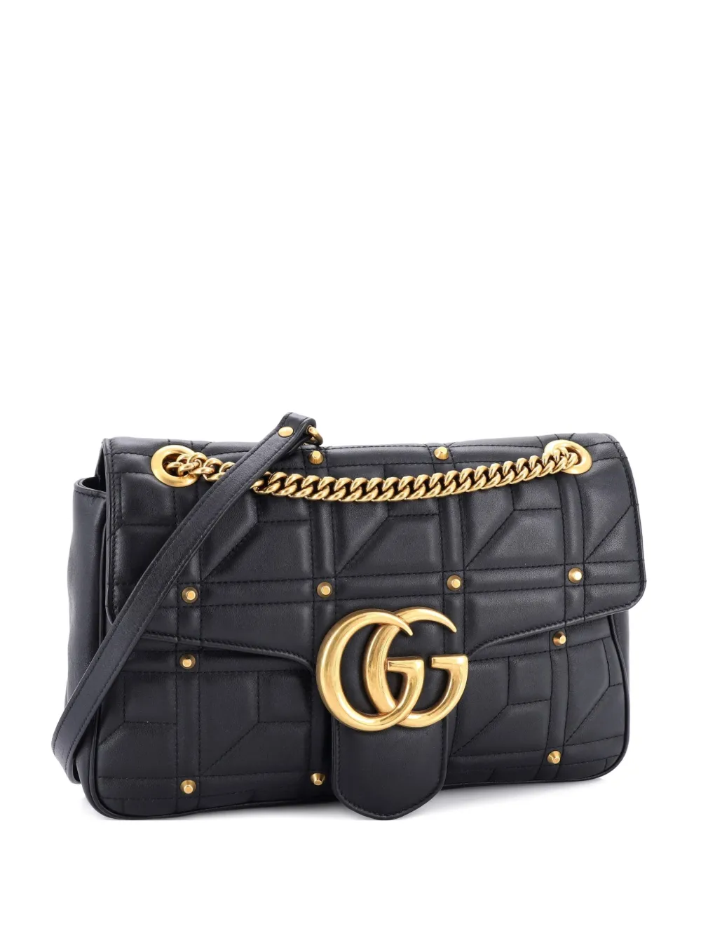 Gucci Pre-Owned GG Marmont Flap Bag Studded Matelasse Leather Medium shoulder bag - Nero