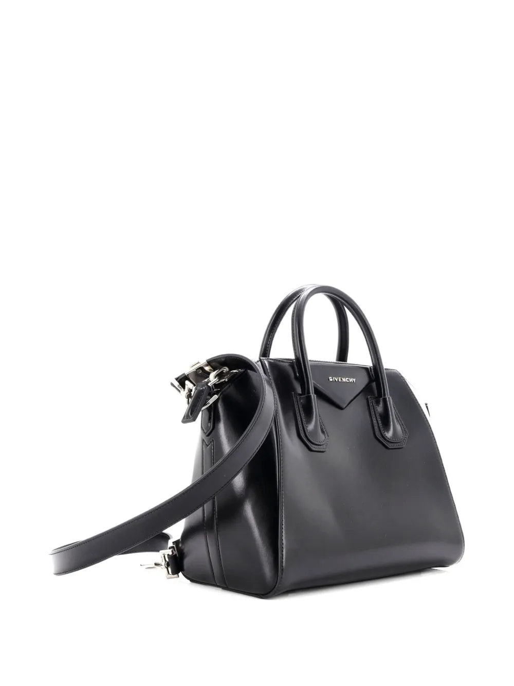 Pre-owned Givenchy Antigona Bag Glazed Leather Small Satchel In Black