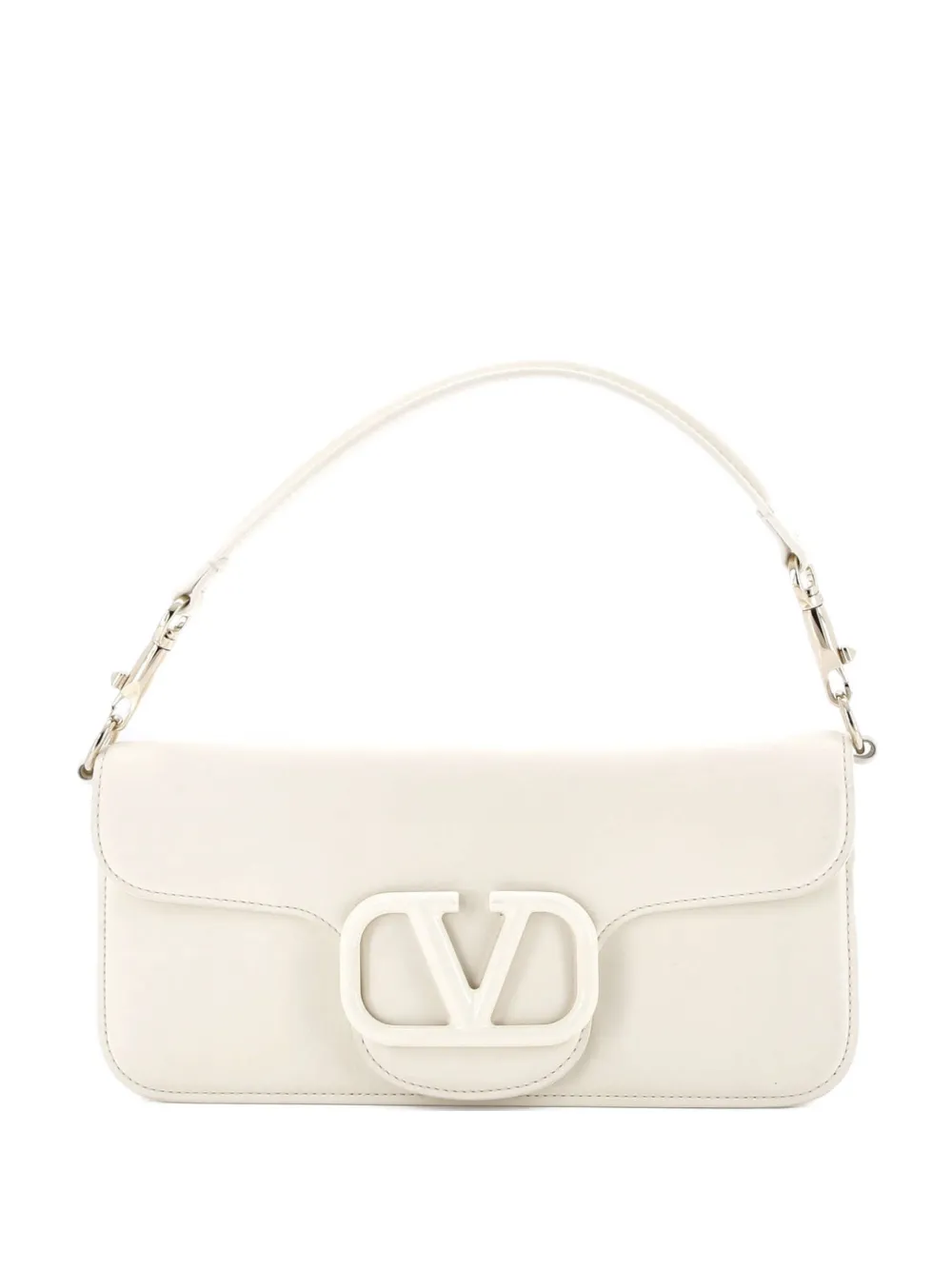 Pre-owned Valentino Garavani Vlogo Loco Flap Shoulder Bag Leather Medium Clutch Bag In Neutral