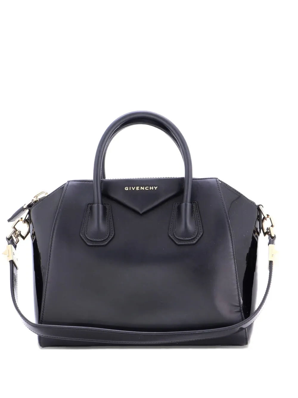 Pre-owned Givenchy Antigona Bag Glazed Leather Small Satchel In Black
