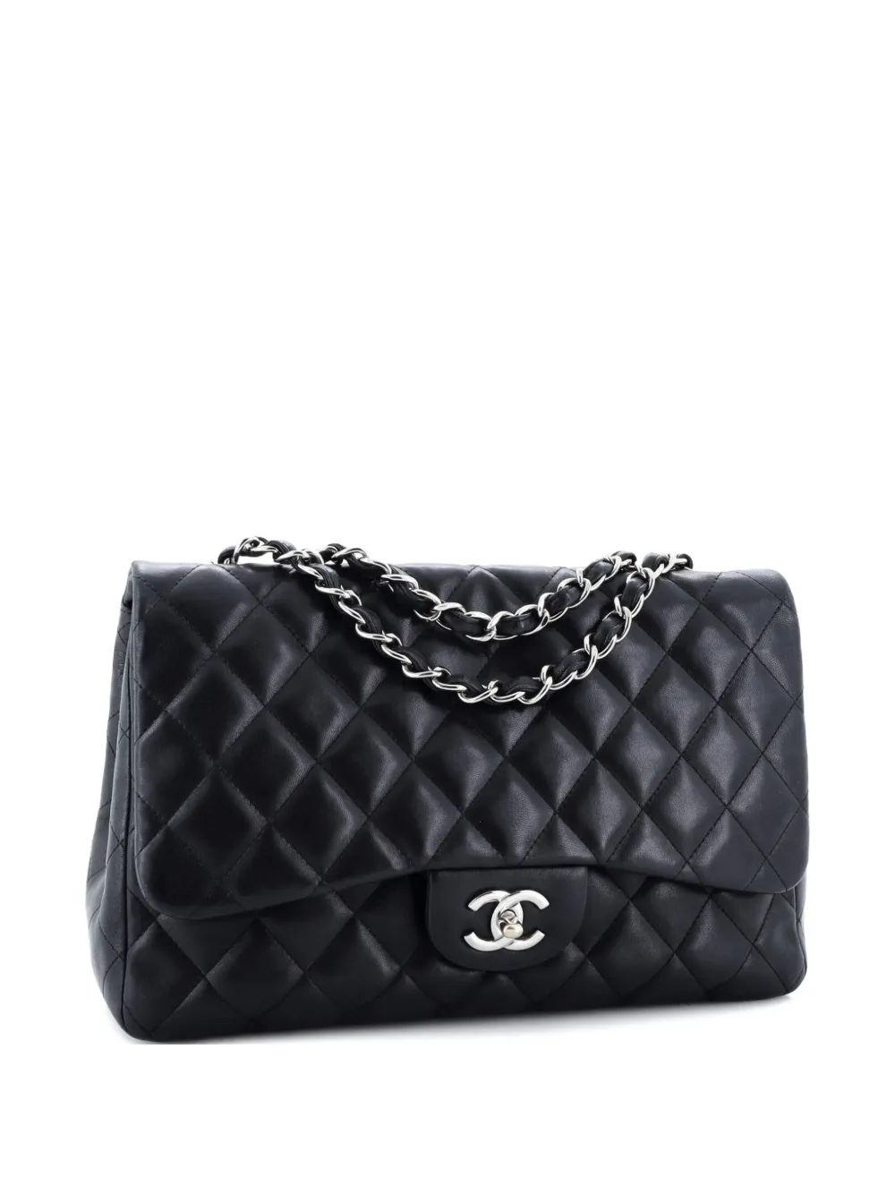 Pre-owned Chanel Classic Single Flap Bag Quilted Lambskin Jumbo Shoulder Bag In Black