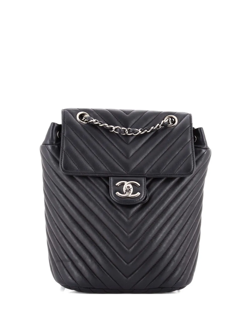 Pre-owned Chanel Urban Spirit Chevron Leather Small Backpack In Black