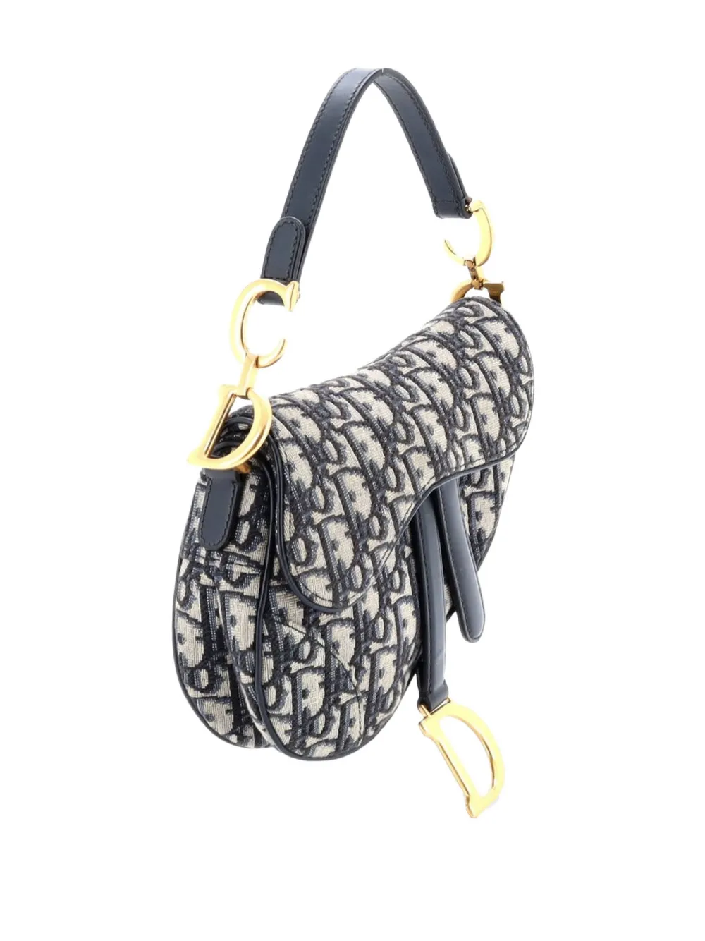 DIOR Pre-owned Saddle Handbag With Strap Oblique Canvas Mini Shoulder Bag In Blue