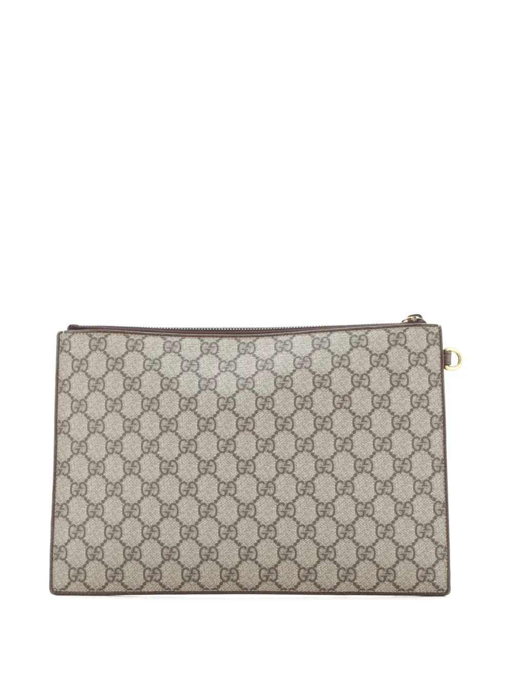 Pre-owned Gucci Courrier Pouch Gg Coated Canvas With Applique Clutch Bag In Brown