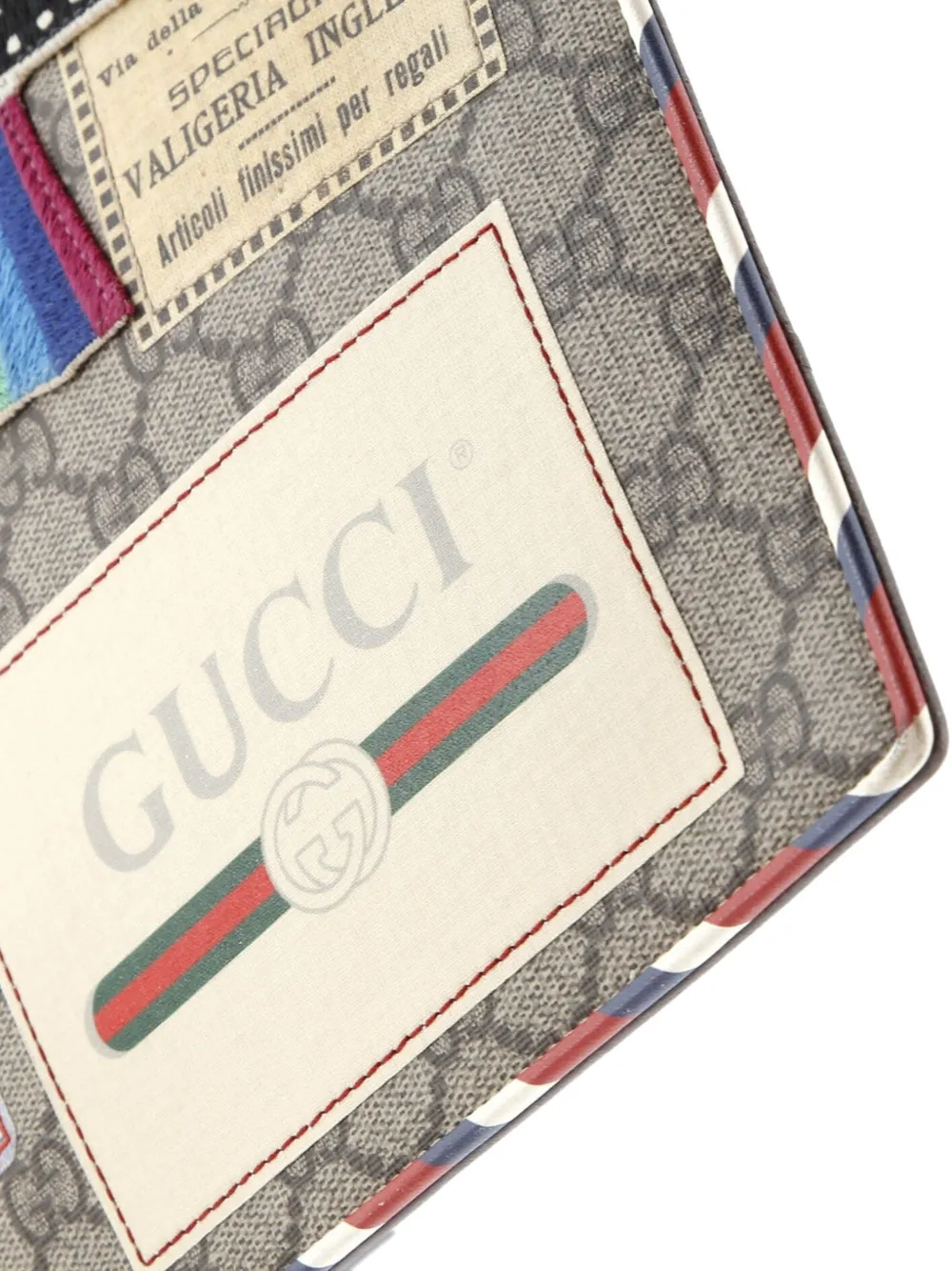 Pre-owned Gucci Courrier Pouch Gg Coated Canvas With Applique Clutch Bag In Brown