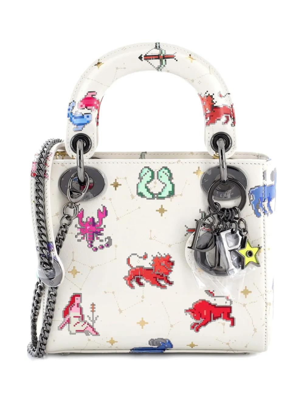 Pre-owned Dior Lady  Bag Limited Edition Pixel Zodiac Printed Calfskin Mini Shoulder Bag In Multi