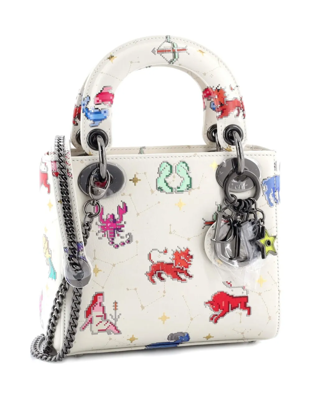 Lady Dior Bag Limited Edition Pixel Zodiac Printed Calfskin Mini Shoulder Bag