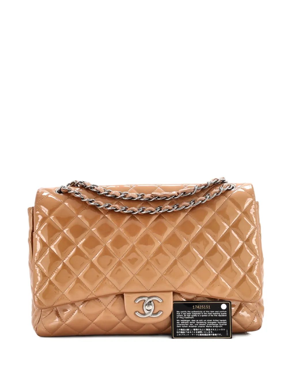 Pre-owned Chanel Classic Double Flap Bag Quilted Patent Maxi Shoulder Bag In Neutral