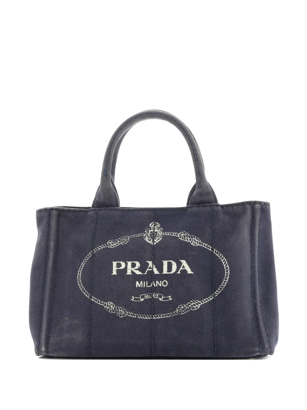 Pre-owned Prada Canapa Denim Mini Tote Bag In Blue