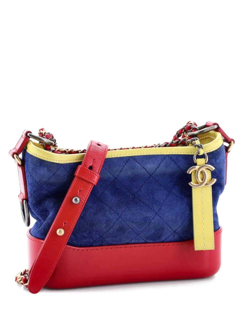 Pre-owned Chanel Gabrielle Quilted Suede Small Hobo Bag In Blue