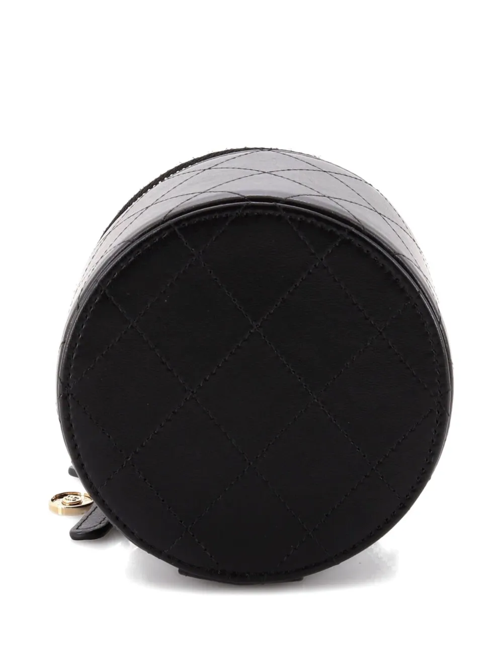 Pre-owned Chanel Cc Round Vanity Case With Chain Quilted Lambskin Mini Clutch Bag In Black