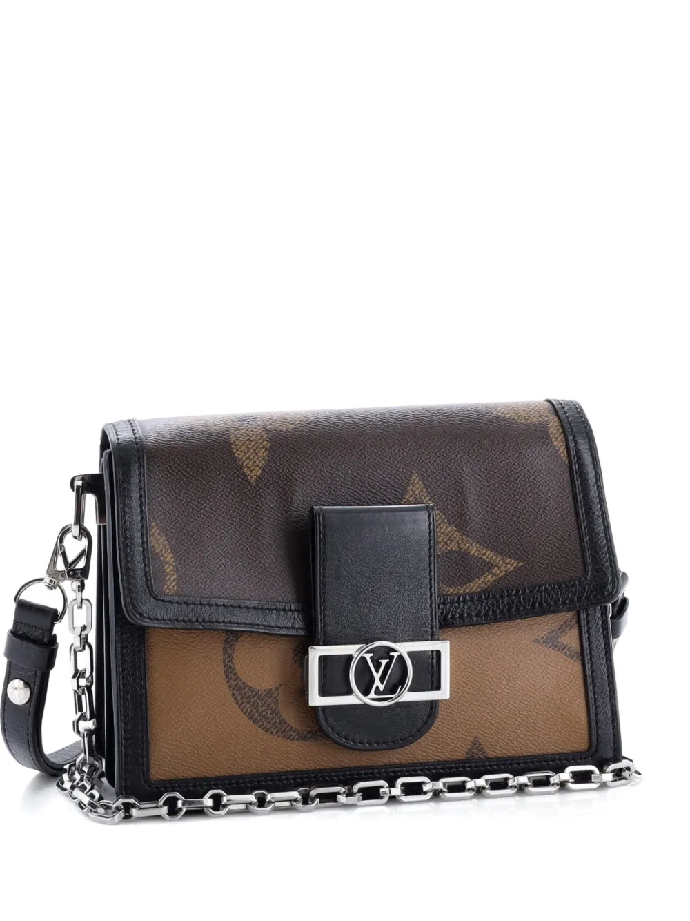 Pre-owned Louis Vuitton Dauphine Shoulder Bag Reverse Monogram Giant Mm Crossbody Bag In Black