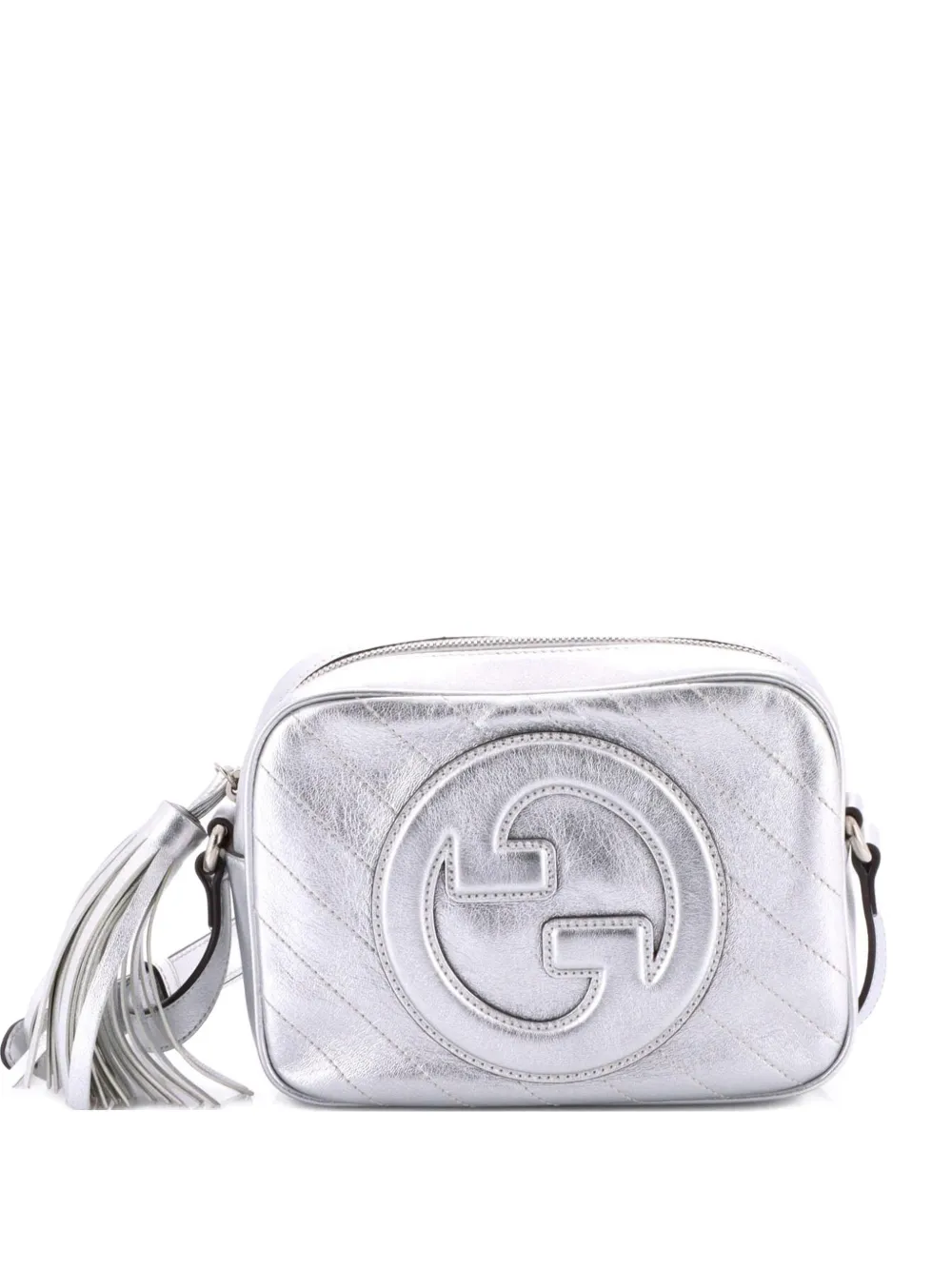 Pre-owned Gucci Blondie Nm Camera Shoulder Bag Diagonal Quilted Leather Small Crossbody Bag In Silver