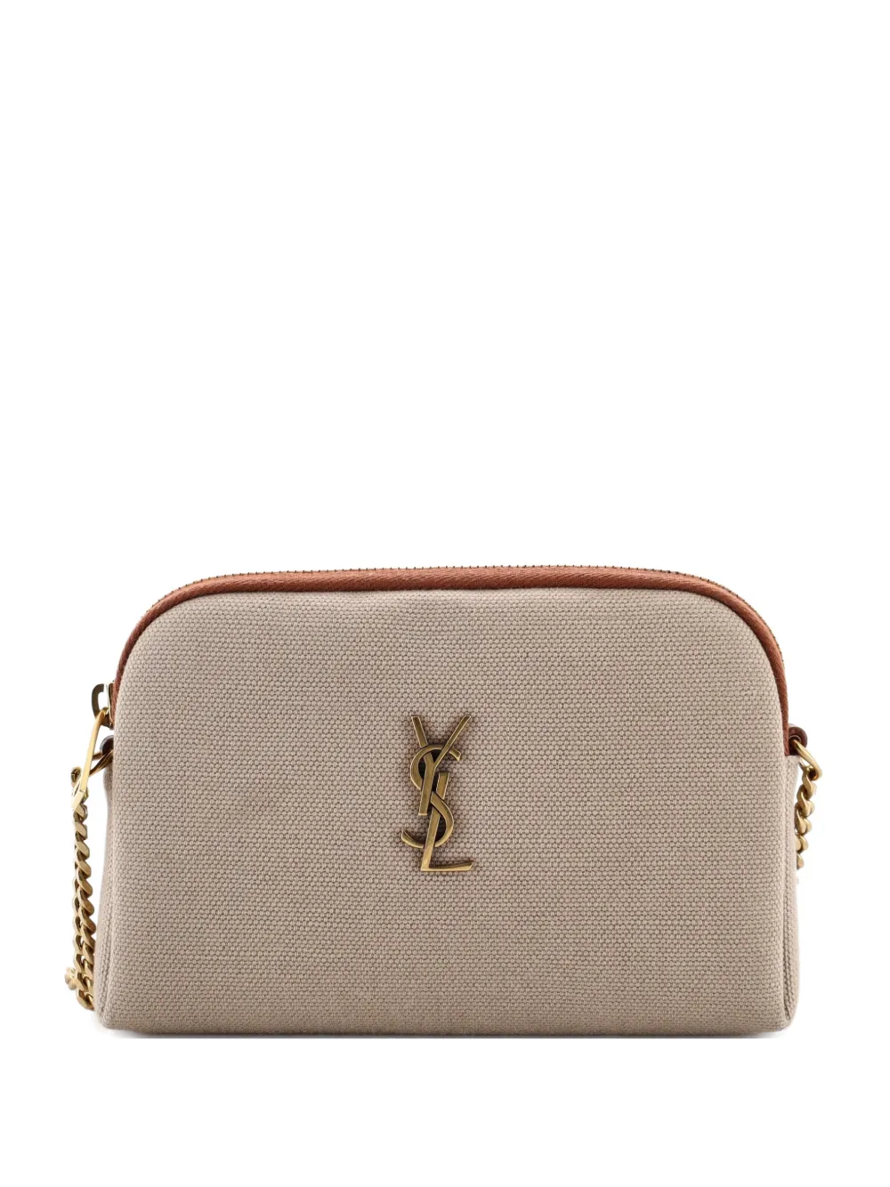 Pre-owned Saint Laurent Gaby Zipped Pouch Canvas Crossbody Bag In Neutral