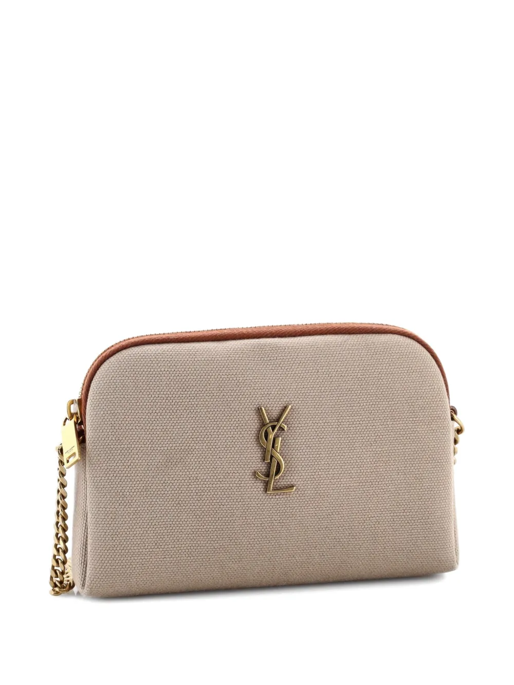 Pre-owned Saint Laurent Gaby Zipped Pouch Canvas Crossbody Bag In Neutral