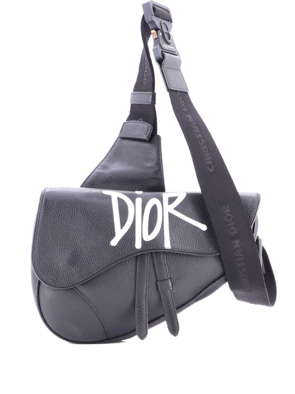 Pre-owned Dior Shawn Stussy Saddle Printed Leather Crossbody Bag In Black
