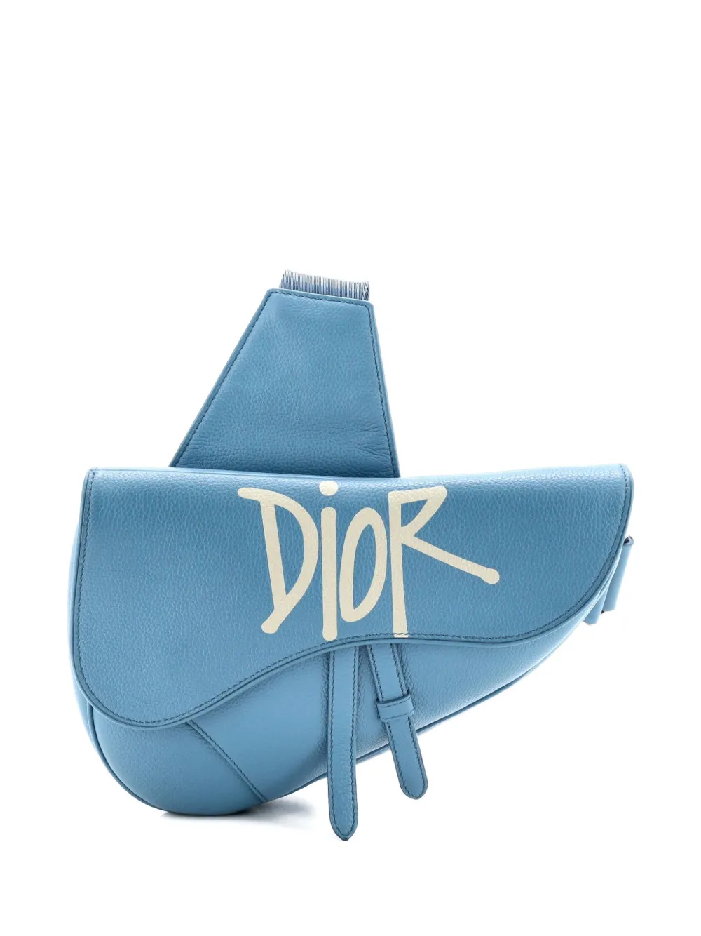 Pre-owned Dior Shawn Stussy Saddle Printed Leather Crossbody Bag In Blue