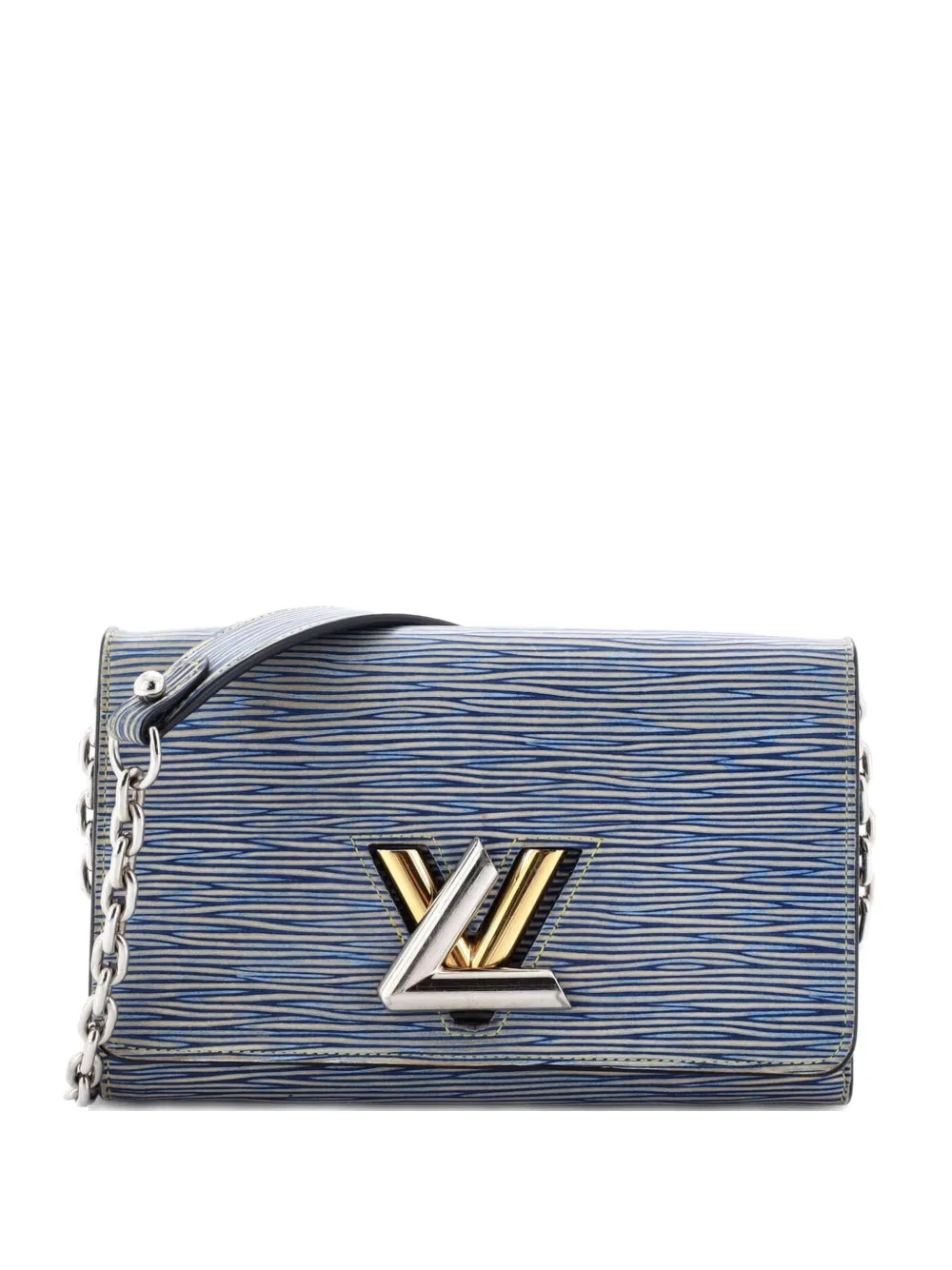 Pre-owned Louis Vuitton Twist Chain Wallet Epi Leather Crossbody Bag In Blue