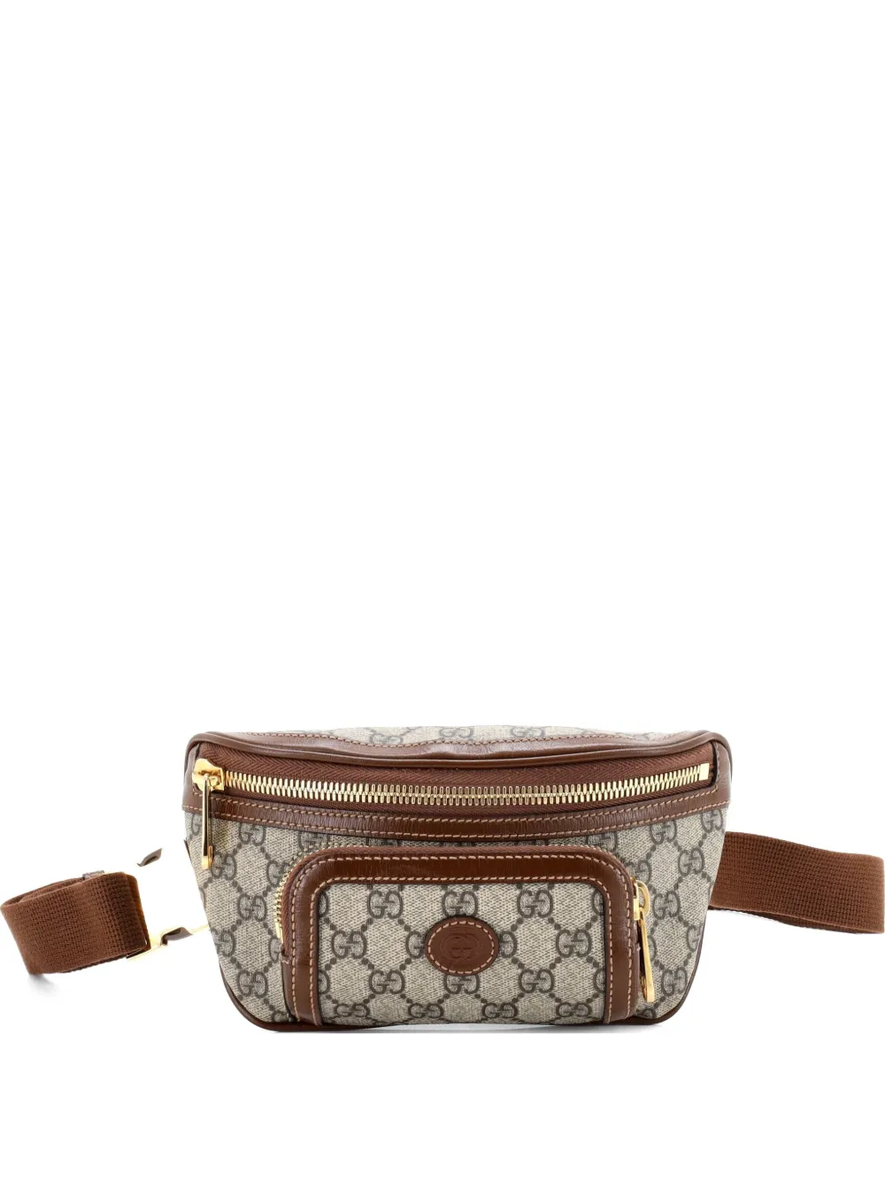 Pre-owned Gucci Interlocking G Patch Gg Coated Canvas Belt Bag In Brown