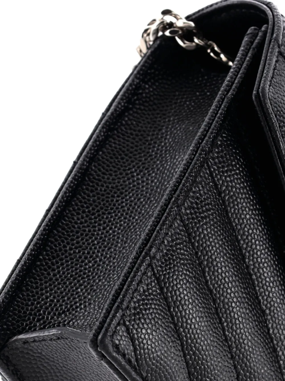 SAINT LAURENT Pre-owned Classic Monogram Wallet On Chain Matelasse Chevron Leather Small Crossbody Bag In Black