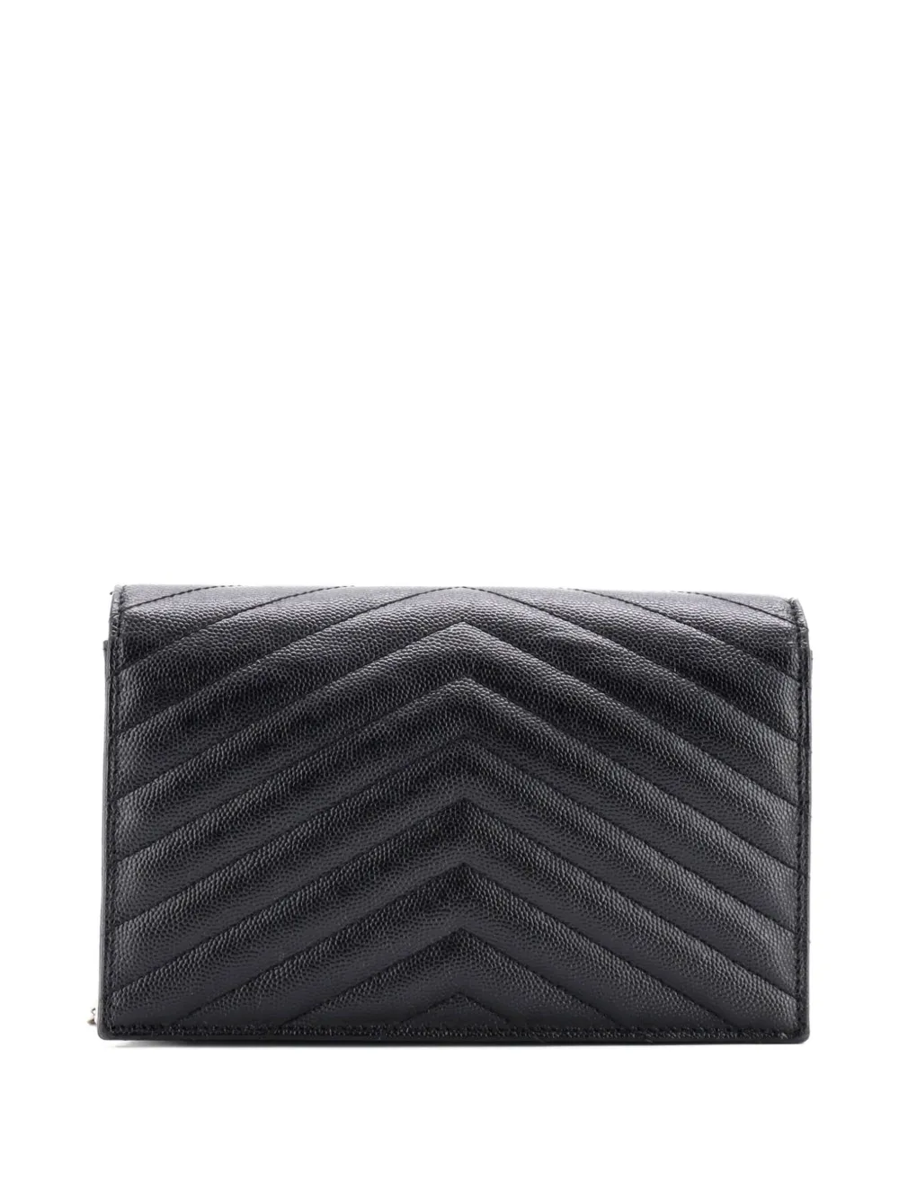 SAINT LAURENT Pre-owned Classic Monogram Wallet On Chain Matelasse Chevron Leather Small Crossbody Bag In Black