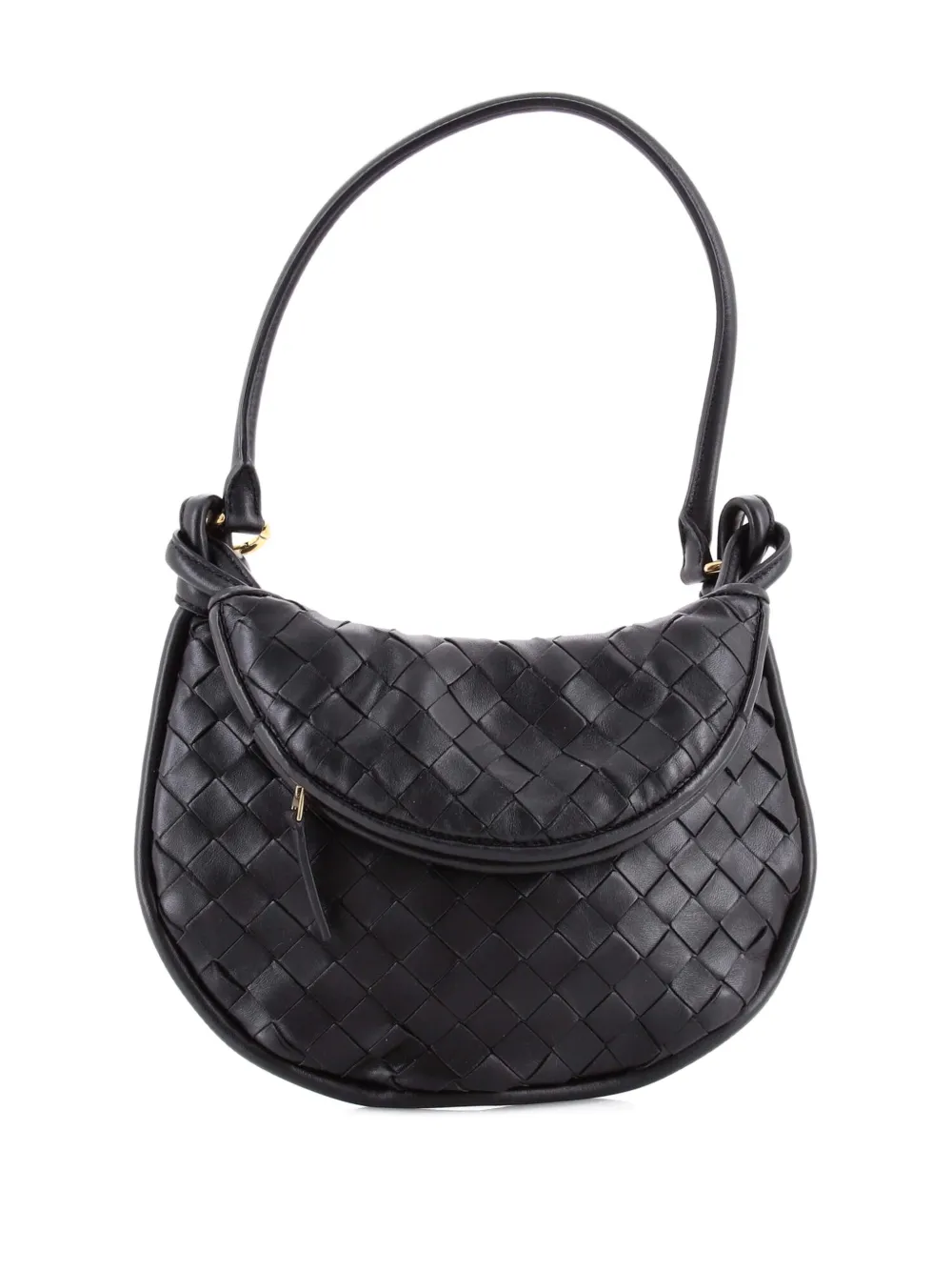 Pre-owned Bottega Veneta Gemelli Intrecciato Leather Small Shoulder Bag In Black