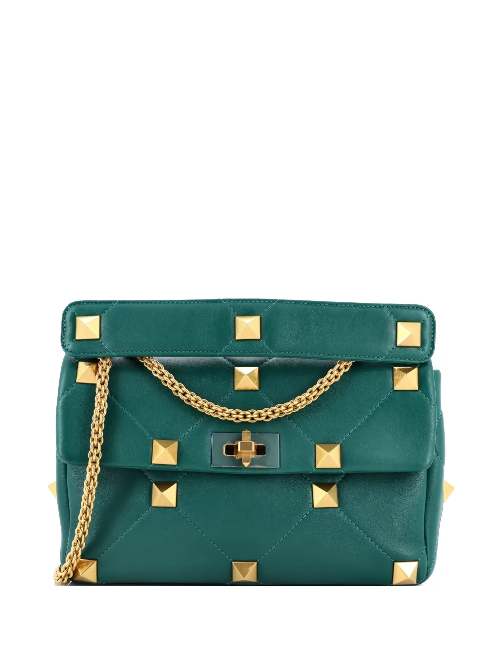 Valentino Garavani Pre-Owned Roman Stud Flap Bag Quilted Leather Large crossbody bag - Verde