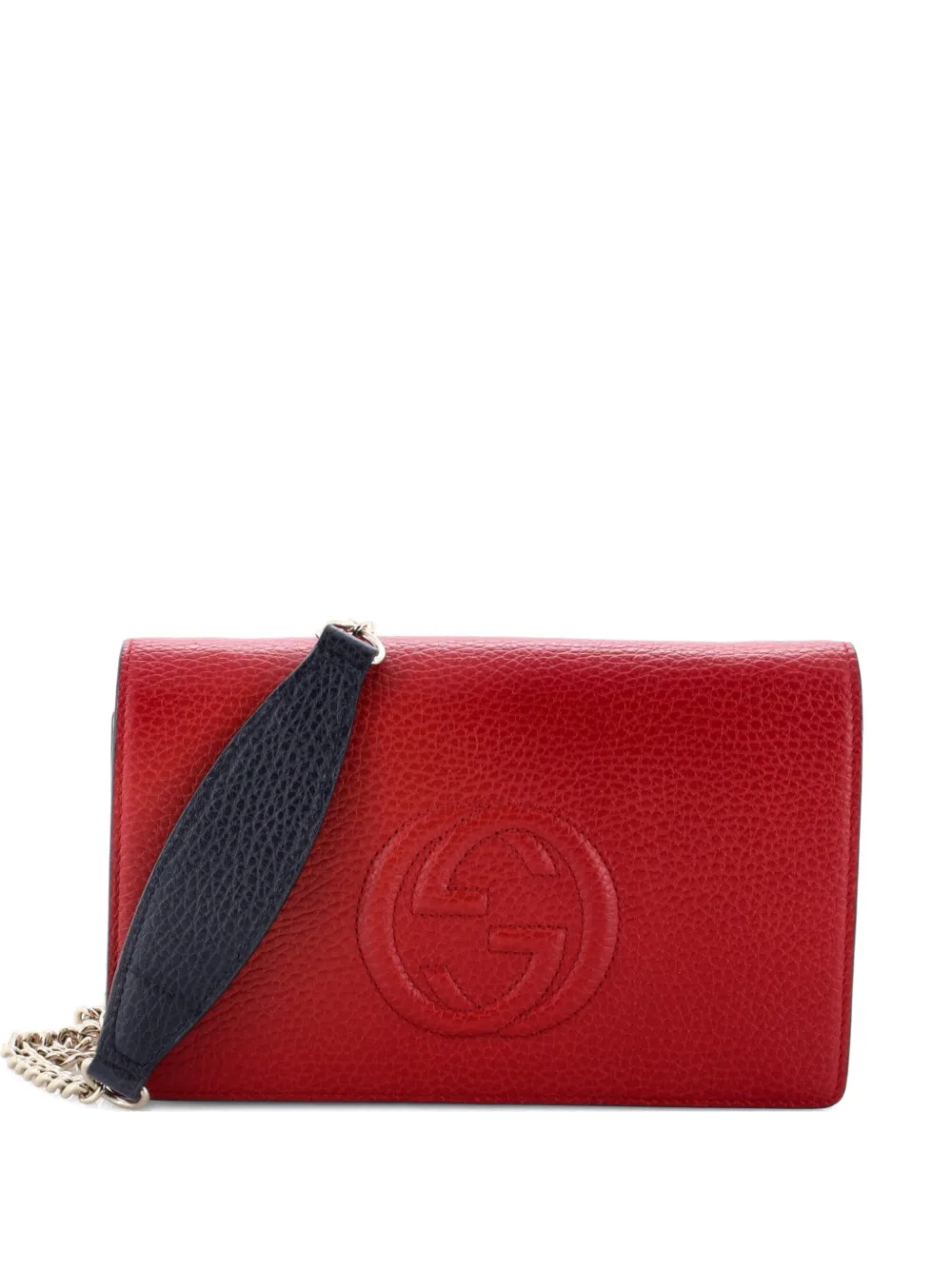 Pre-owned Gucci Soho Wallet On Chain Leather Crossbody Bag In Blue