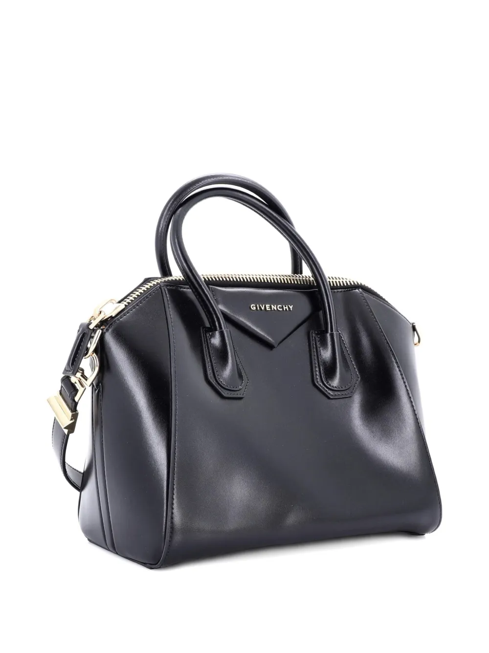 Pre-owned Givenchy Antigona Bag Glazed Leather Small Satchel In Black