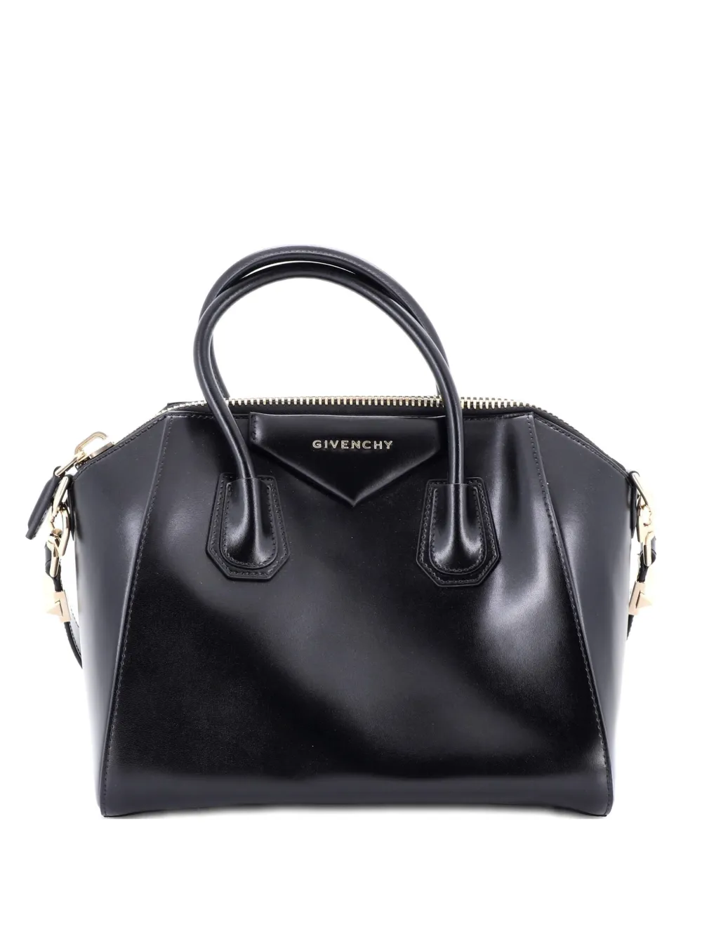 Pre-owned Givenchy Antigona Bag Glazed Leather Small Satchel In Black