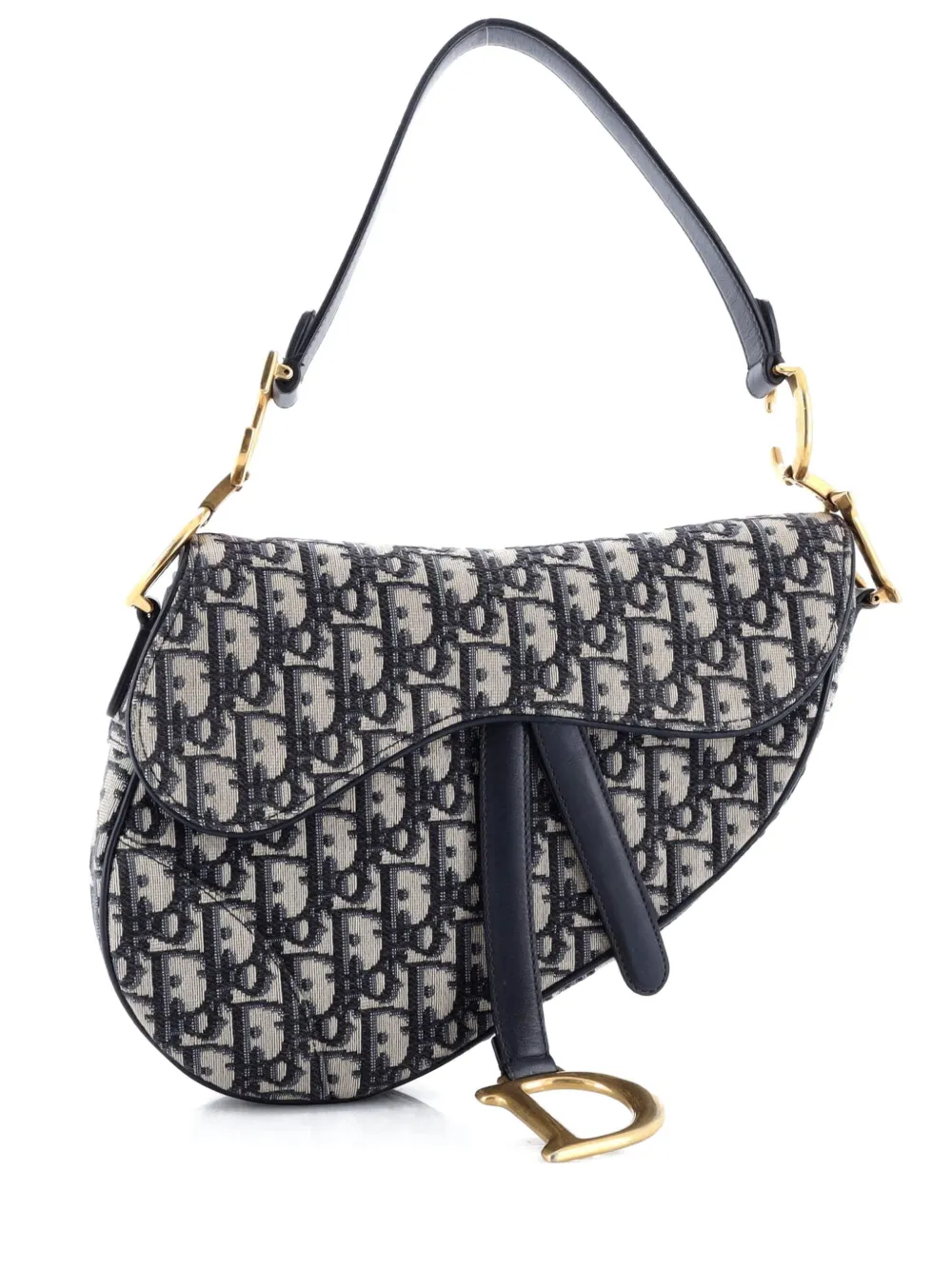 Pre-owned Dior Saddle Handbag Oblique Canvas Medium Shoulder Bag In Blue