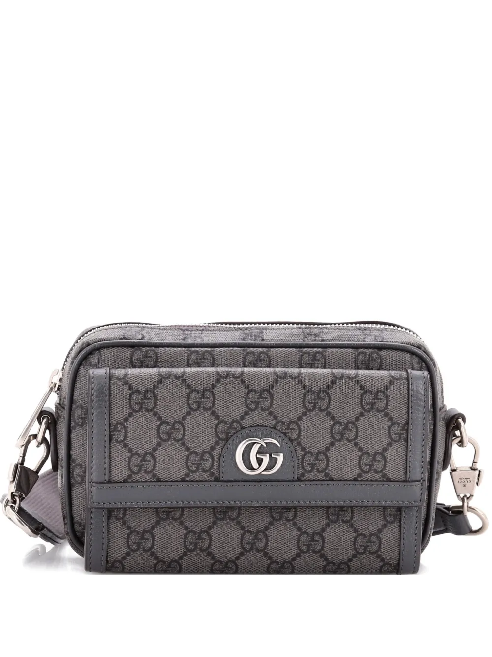 Pre-owned Gucci Ophidia Front Pocket Camera Bag Gg Coated Canvas Mini Shoulder Bag In Gray