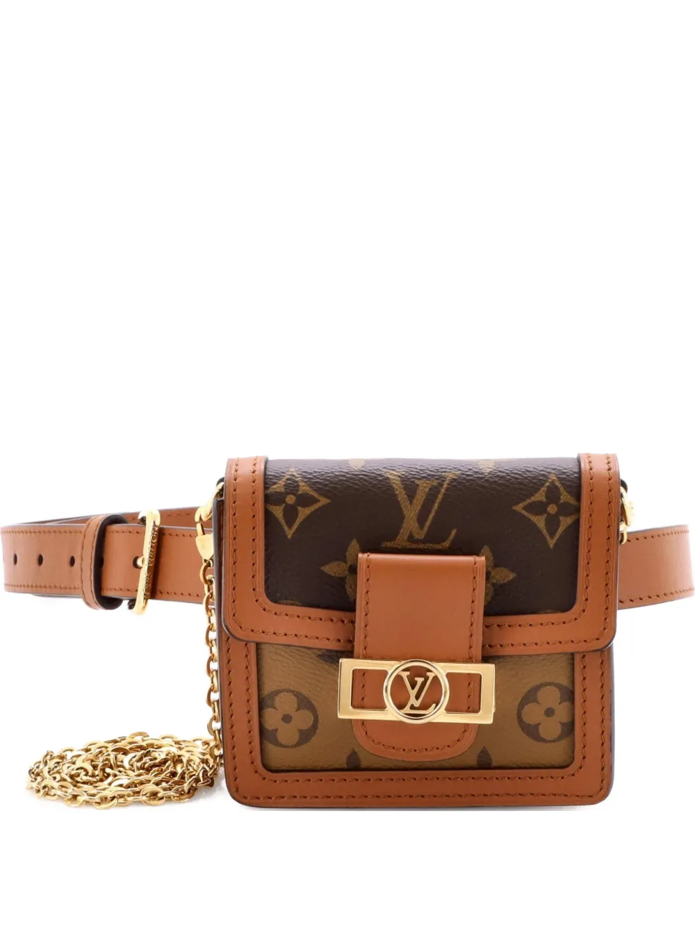 Pre-owned Louis Vuitton Dauphine Bumbag Reverse Monogram Canvas Bb Belt Bag In Brown