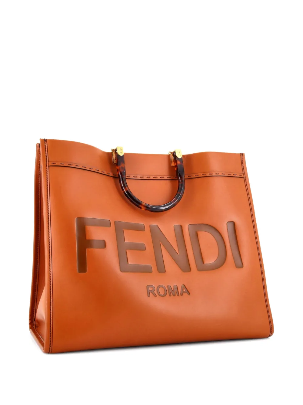 Pre-owned Fendi Sunshine Shopper Leather Large Tote Bag In Brown