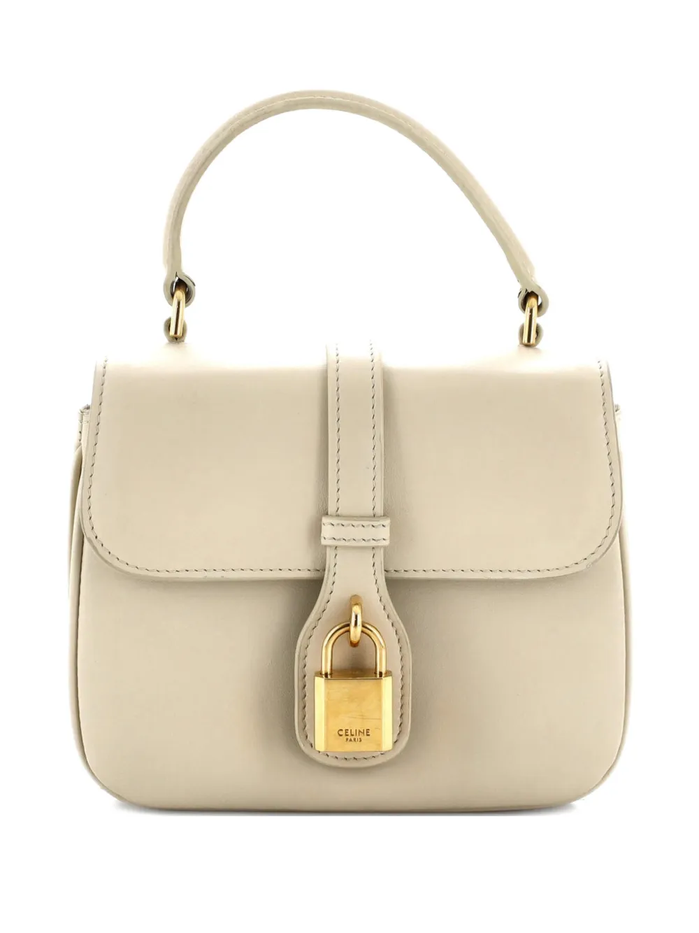 Pre-owned Celine Tabou Top Handle Bag Smooth Calfskin Mini Satchel In Neutral
