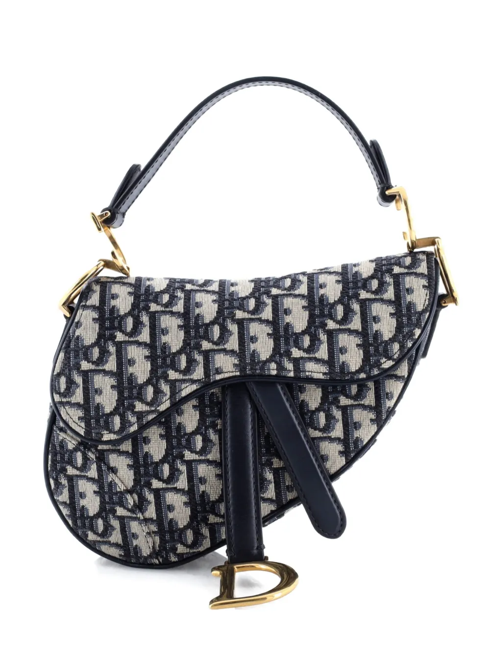 Pre-owned Dior Saddle Handbag Oblique Canvas Mini Shoulder Bag In Blue