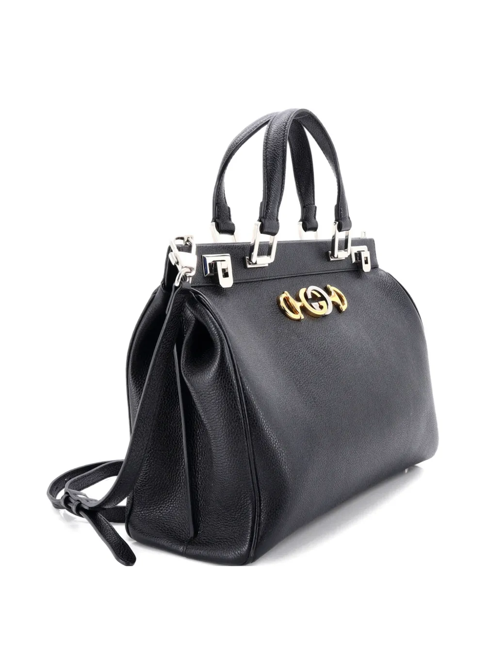 Pre-owned Gucci Zumi Top Handle Bag Leather Medium Satchel In Black