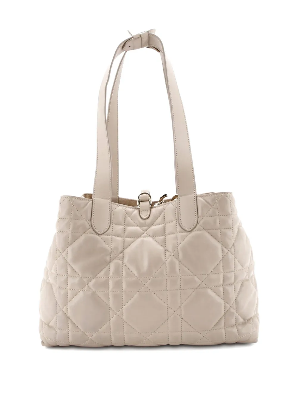 Pre-owned Dior Toujours Macrocannage Quilt Calfskin Medium Tote Bag In Neutral