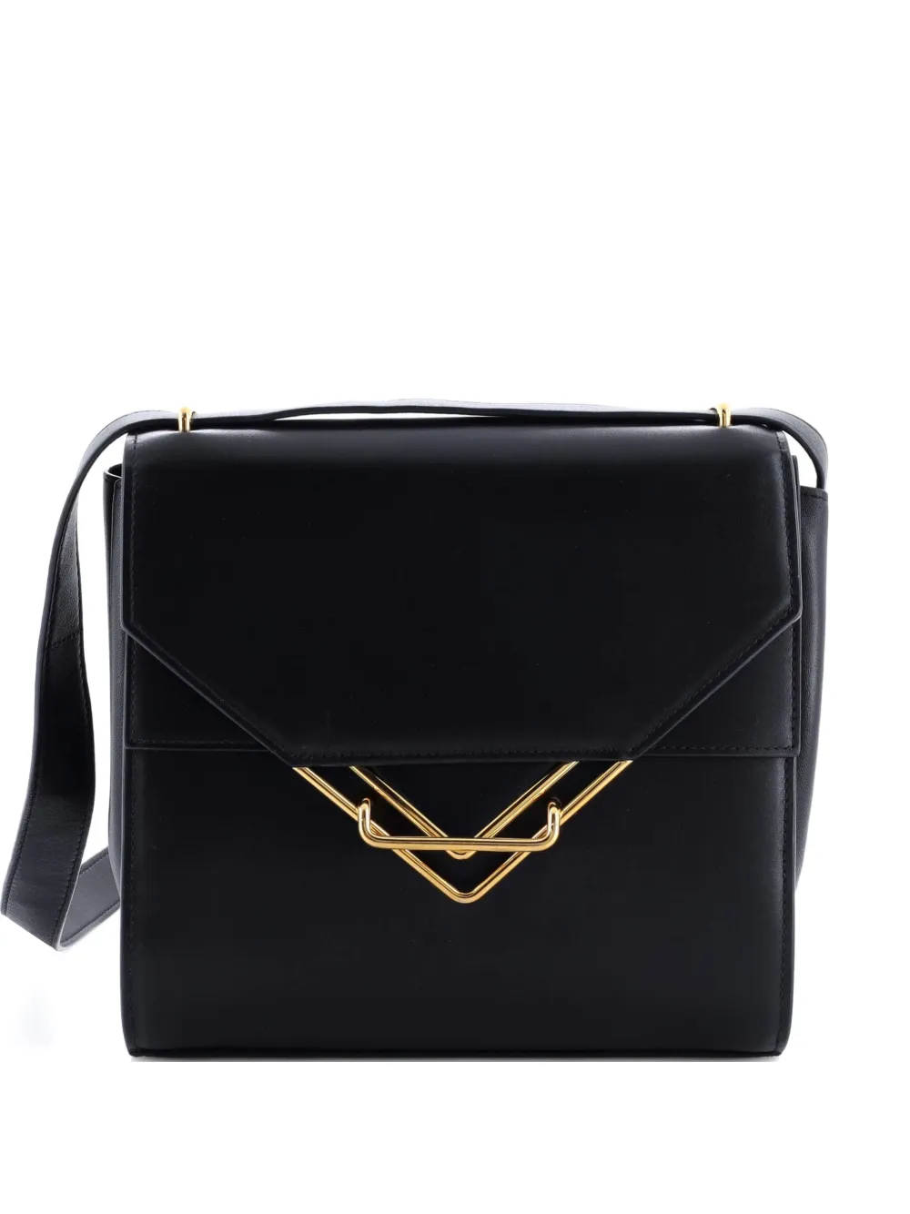 Pre-owned Bottega Veneta Clip Flap Bag Leather Shoulder Bag In Black