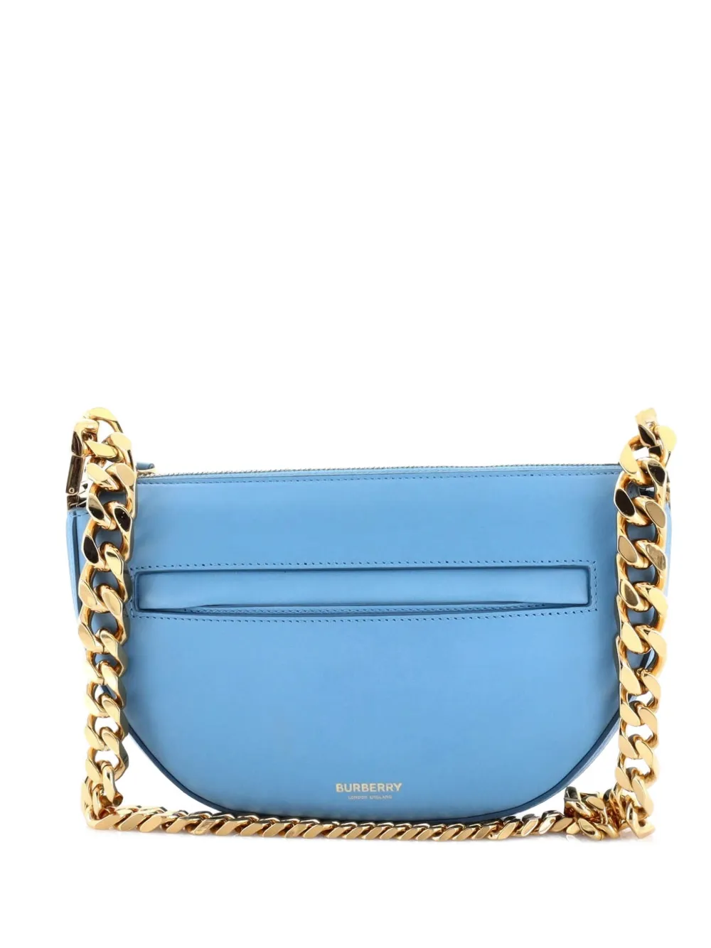 Pre-owned Burberry Olympia Zip Chain Leather Mini Shoulder Bag In Blue