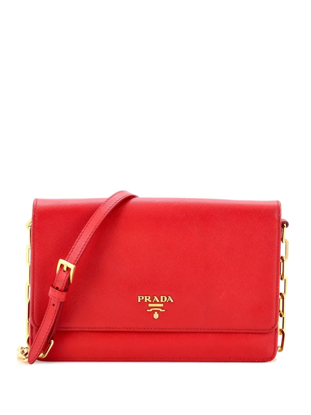 Pre-owned Prada Wallet On Strap Saffiano Leather Small Crossbody Bag In Red