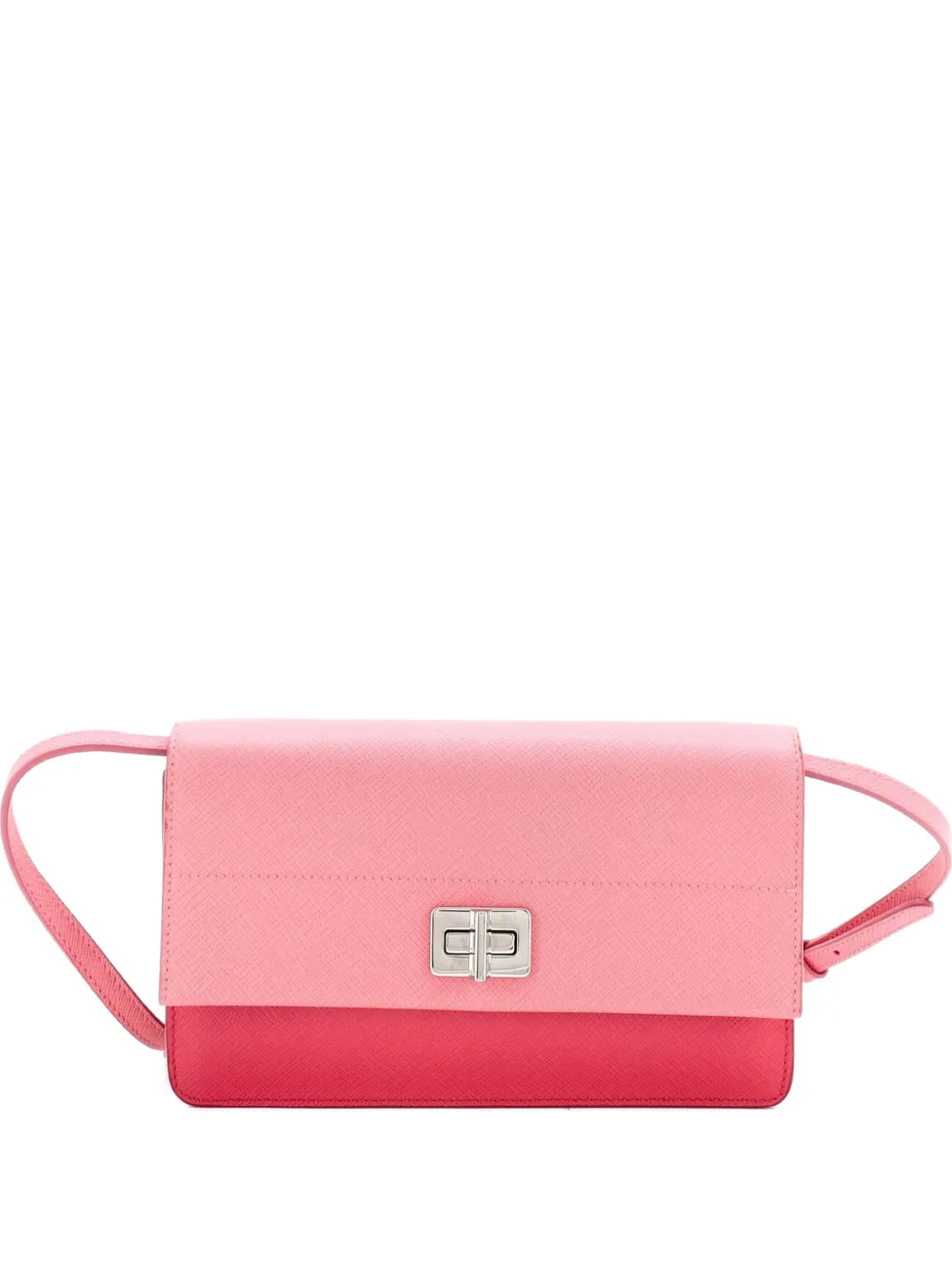 Pre-owned Prada Turn Lock Wallet Saffiano Leather Small Crossbody Bag In Pink