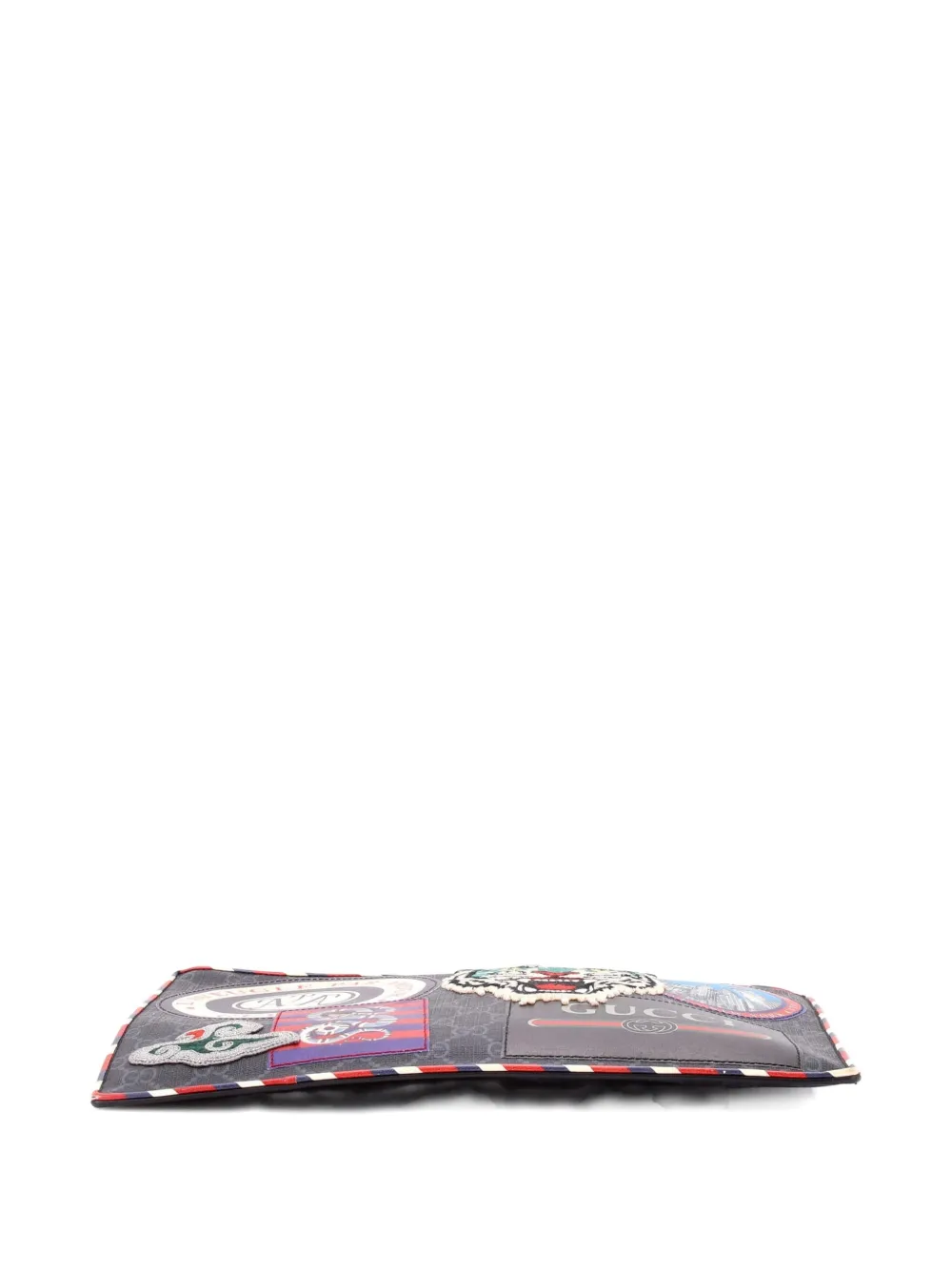 Pre-owned Gucci Night Courrier Pouch Gg Coated Canvas With Applique Clutch Bag In Black