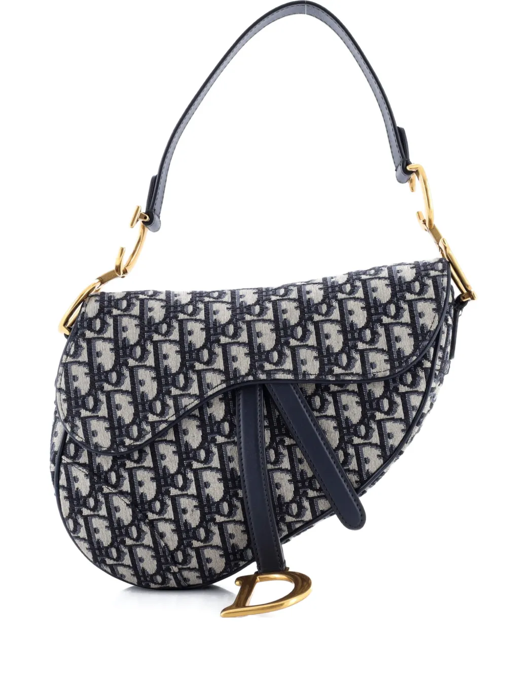 Pre-owned Dior Saddle Handbag Oblique Canvas Medium Shoulder Bag In Blue