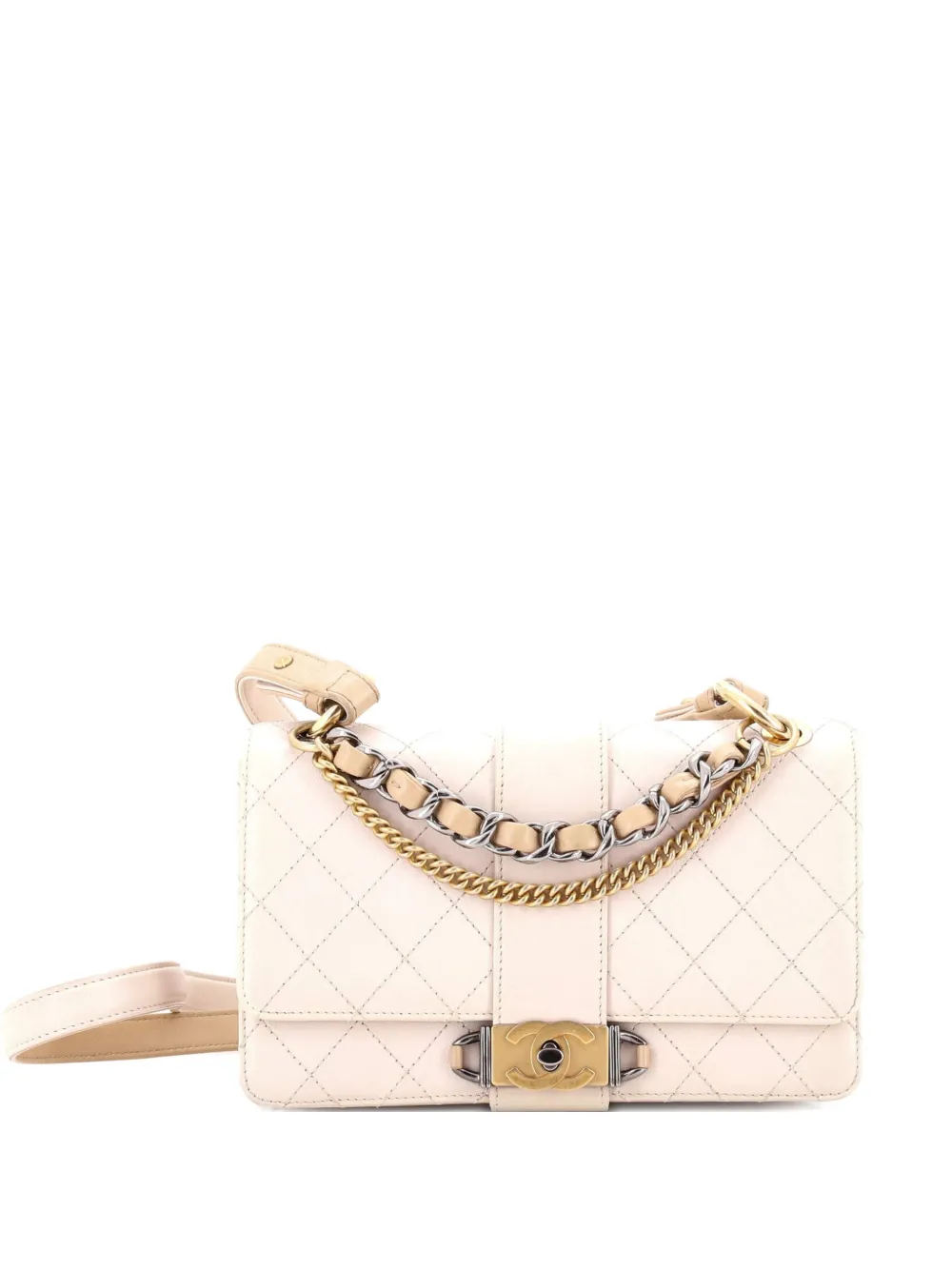 Pre-owned Chanel Cc Chain Flap Quilted Calfskin Small Shoulder Bag In Neutral