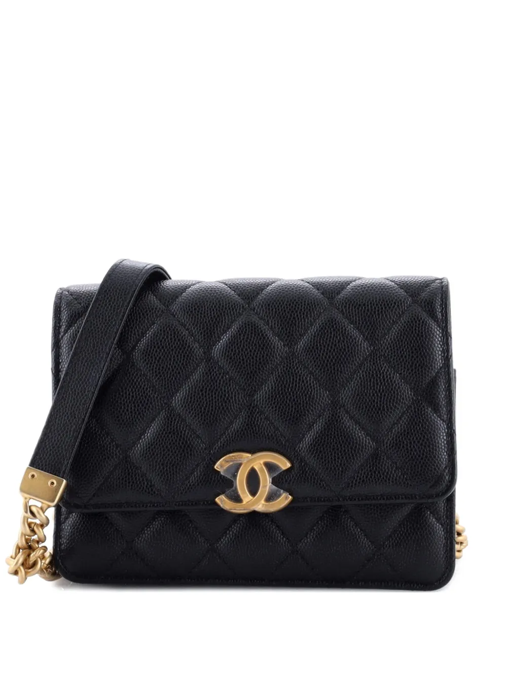 Pre-owned Chanel Bracelet On Chain Wallet On Chain Quilted Caviar Mini Clutch Bag In Black