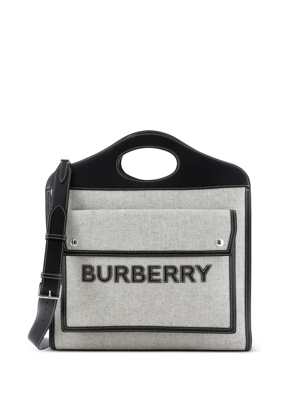 Burberry Pre-Owned Logo Pocket Tote Canvas with Leather Medium crossbody bag - Black